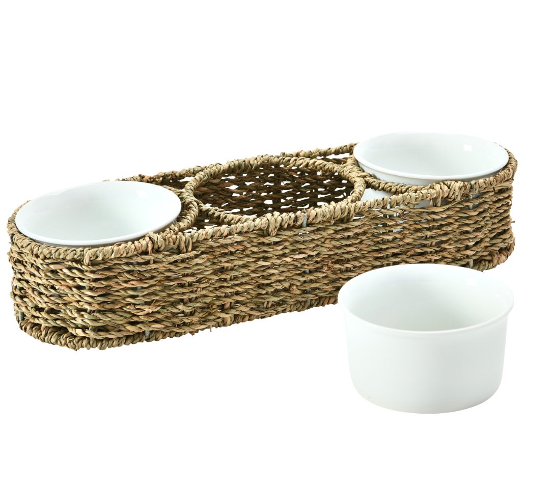 Hand - Woven Basket with Ceramic Bowls - HER Home Design Boutique